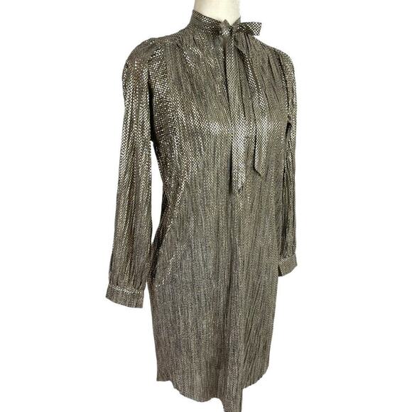 Sabina Musayev Agatha Metallic Gold Long Sleeve Mini Dress Neck Tie Size XXS - Picture 11 of 16